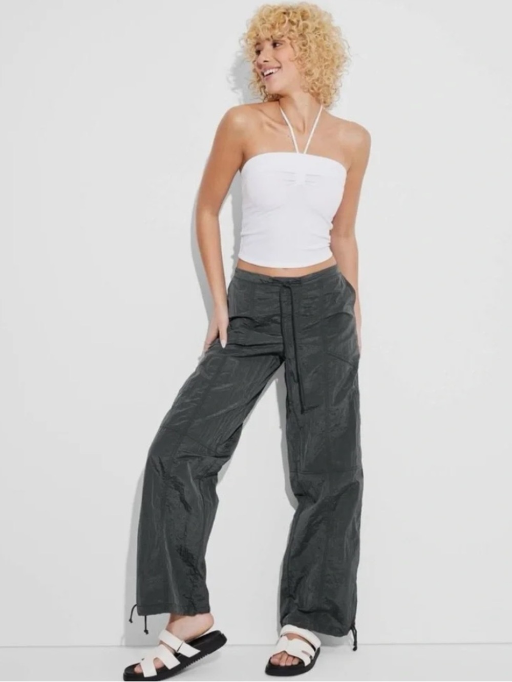 wild fable Wide-Leg Drawstring Pants in Charcoal
